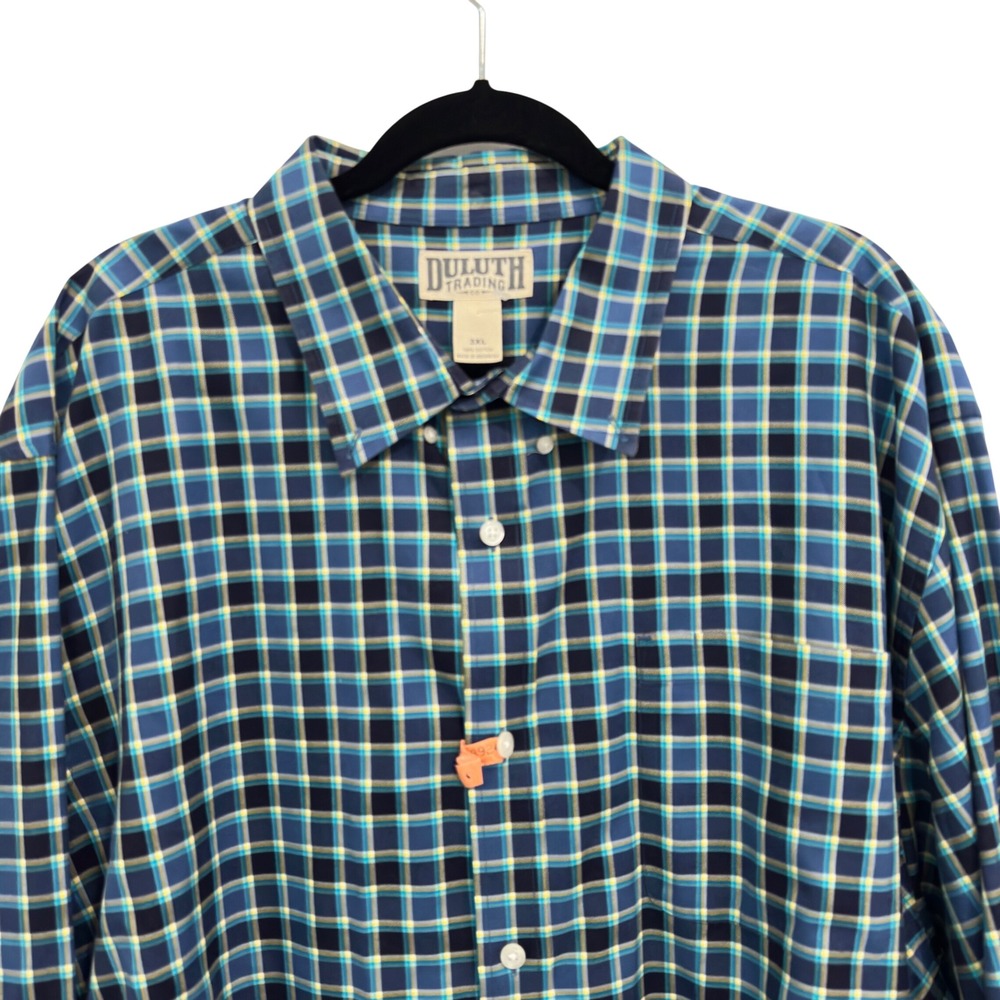 Duluth Trading Co 3XL Blue Teal Plaid 100% Cotton Long Sleeve Shirt Big & Tall